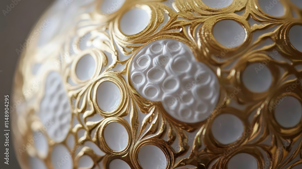 Aufkleber close-up of an ornate white and gold sphere with intricate detailing and circular patterns.