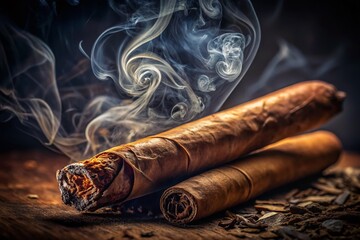 Cuban Cigar Smoke Close Up, Atmospheric Lighting,  Generative AI Image, Detailed Texture,  High Resolution Photo