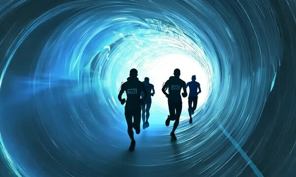 Runners in a Futuristic Tunnel: A Race Against Time