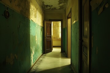 Deep hospital corridor, detail of a corridor in a hospital