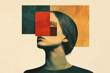 Abstract Portrait Featuring Geometric Shapes and Bold Color Composition