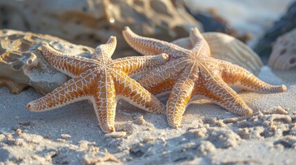 Close-Up of Starfish on a Sunny Seashore with Soft Waves