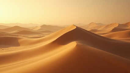 Golden Sand Dunes Under a Vibrant Setting Sun in the Desert

