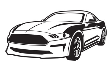 Abstract Classic vintage sports car silhouette vector 
illustration in black and white drawing style on a 
white background,coloring book.