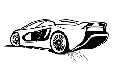Fototapeta premium Abstract Classic vintage sports car silhouette vector illustration in black and white drawing style on a white background,coloring book.