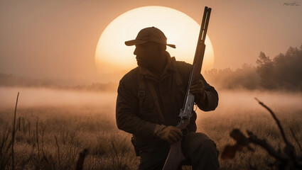 Hunter poised at dawn against a stunning sunrise in Phoenix