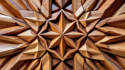 Intricate wooden geometric composition showcasing star design with detailed craftsmanship