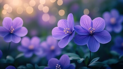 Close-up of vibrant purple wildflowers in soft sunlight.