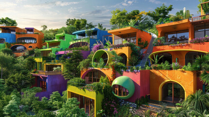 A vibrant eco-village designed with passive cooling architecture