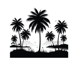 Fototapeta premium Tree, Island silhouette vector illustration on white background island silhouette art