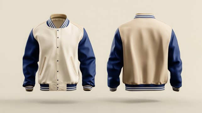 Varsity Jacket with button closure mockup front and back view. men's dress mock-up template.	
