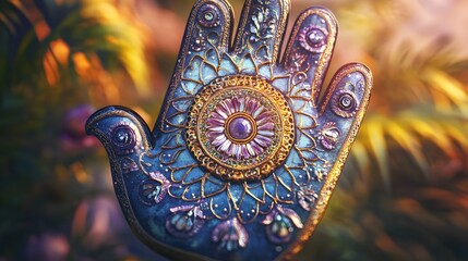 Naklejka premium Vibrant Hamsa Hand Mandala Design