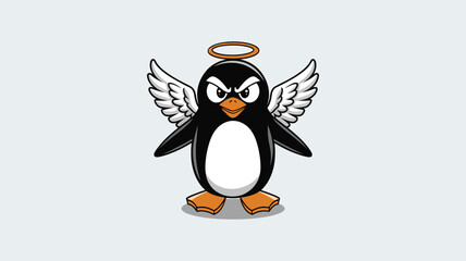 Angry Penguin Cartoon with Angel Wings and Halo - Unique Contrast Character Design
