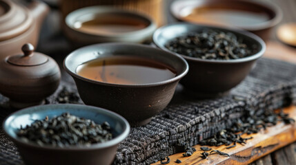 Close-up of dried black tea leaves, highlighting their deep earthy tones and rich aromas,