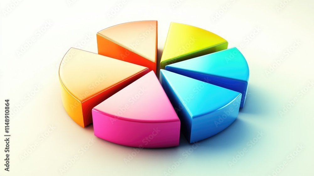 Poster colorful pie chart segments for data visualization and analysis in business presentations and creati