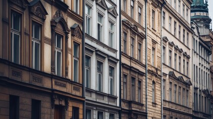 Fototapeta premium Historic buildings line a charming street in a European city during the day
