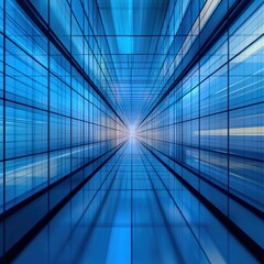 Obraz premium Futuristic blue abstract design with light effects and a tunnel-like perspective, creating a sense of depth.