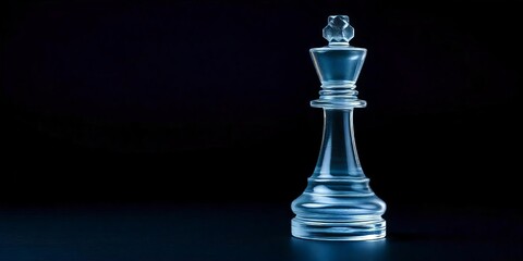 Close-up of a translucent chess king against a dark background.