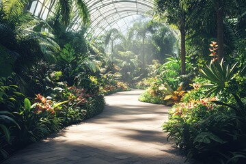 Urban botanical escape lush green oasis in a tropical conservatory nature photography indoor garden serene environment