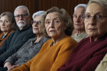 A group of senior citizens sit together, showcasing their age and shared experiences.