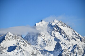 Snowcapped Mont Blanc mountain in French alps.