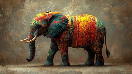 A beautifully painted elephant adorned with intricate patterns and vibrant colors.