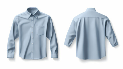 Casual or business button up shirt mockup template, front and back view. blank mock up design, soft blue. Wrought. Illustration