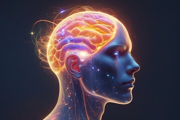 Ethereal Head with Glowing Synapses: Exploring Consciousness, Mysticism, and Awakening