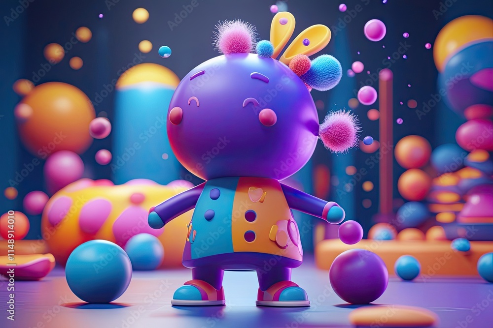Poster vibrant playful figure in 3d experiment with interactive elements