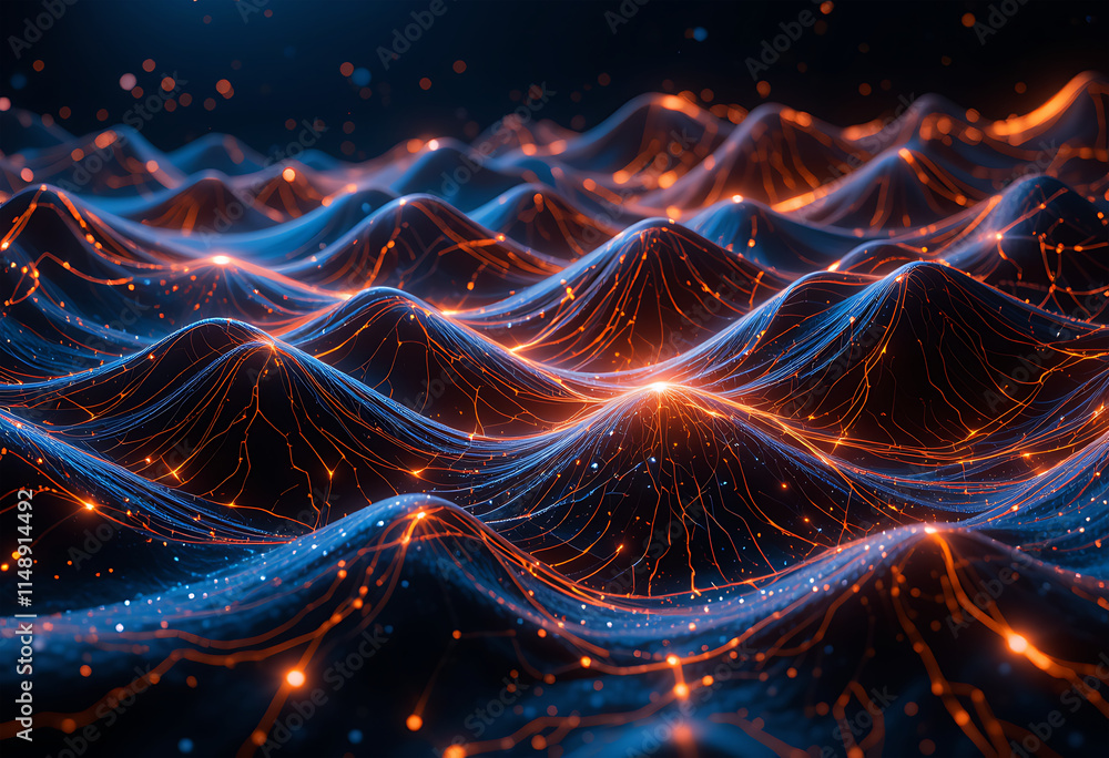 Poster abstract topographic patterns with glowing highlights, modern tech background design