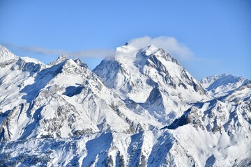 Snowcapped Mont Blanc mountain in French alps.
