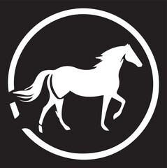 A black and white horse silhouette design