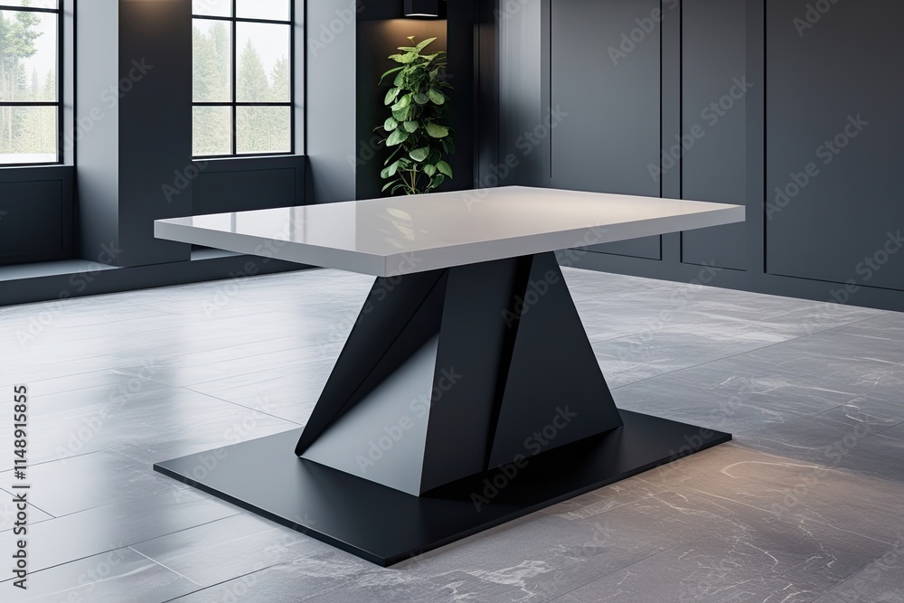 Poster modern 3d showcase with sleek black exhibition platform stylish angular base and pristine display ta