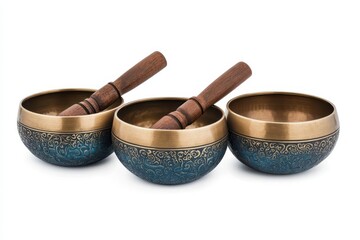 Collection of Tibetan singing bowls for yoga spas meditation sound therapy and spiritual practices