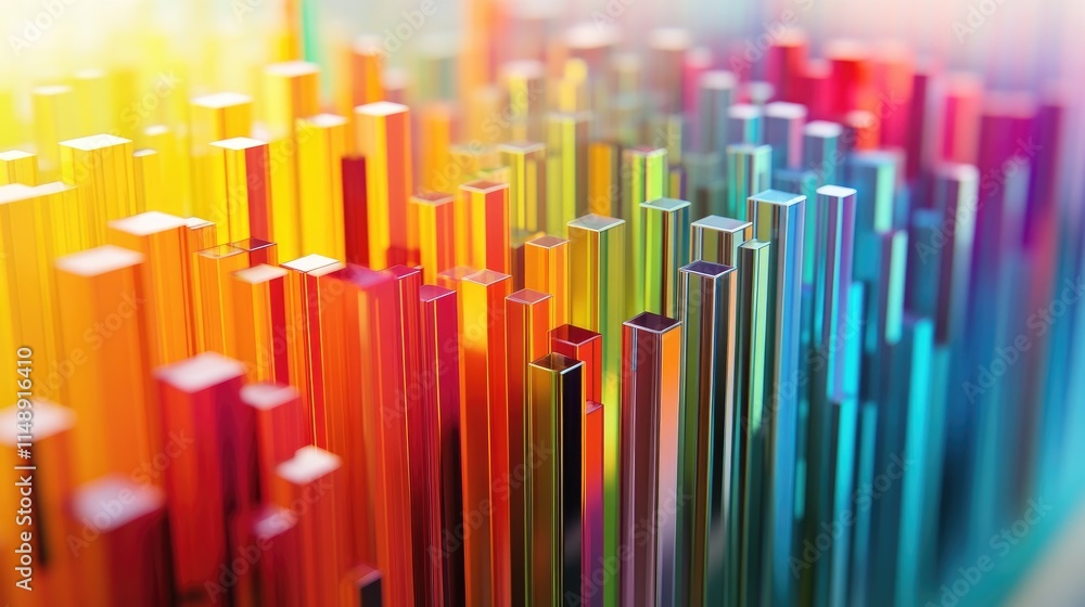Poster abstract colorful bars creation in 3d representation featuring various bright shades and a play of l