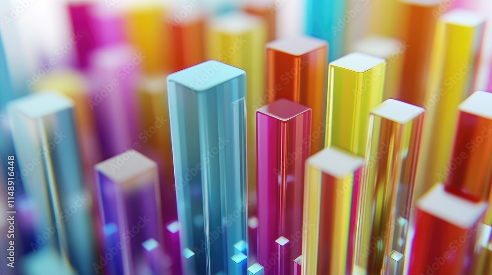 Poster colorful transparent rectangles arranged in a vibrant abstract pattern creating a three-dimensional 