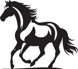 A black and white horse silhouette design