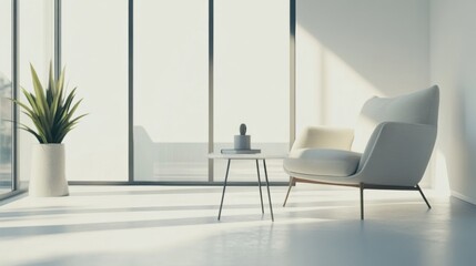 Fototapeta premium Modern minimalist lounge with sleek, open decor. Featuring clean lines and neutral hues