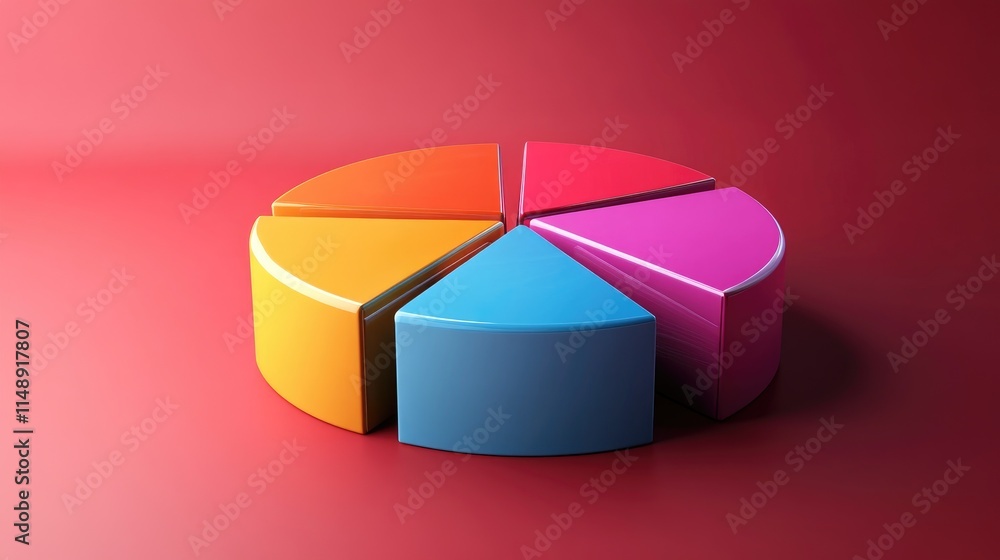 Poster colorful pie chart segments on a solid background showcasing dynamic representation of data analysis