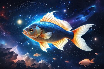 Pisces Enchantment Shimmering Fish in a Celestial Voyage