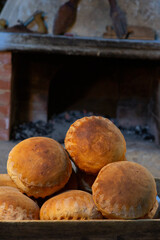 Fresh homemade bread just taken out of the oven. Whole meal bread. Clean and natural ecological food. baking cooking.