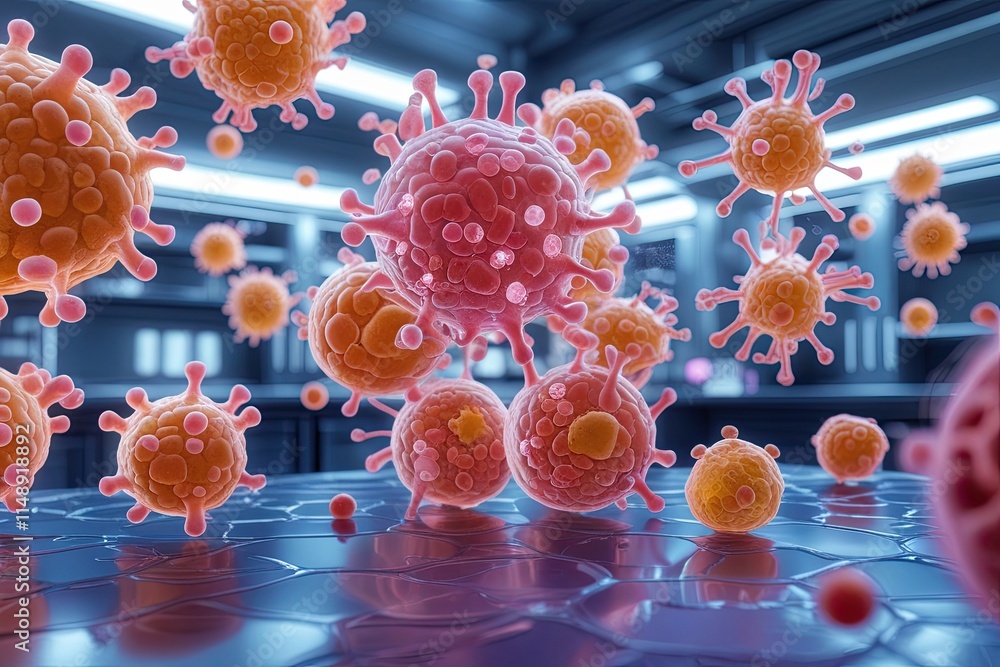 Poster 3d visualization of human cells and cellular structures in a scientific laboratory