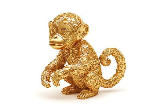 Monkey gold shapped Chinese zodiac on white background