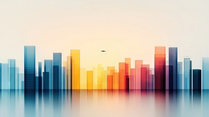 Obraz premium An image of a city skyline with a plane flying above the water and another flying above the city