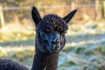 Obraz premium Dark baby alpaca at a Scottish farm