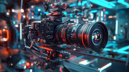Fototapeta premium High tech camera with advanced features in futuristic setting, showcasing innovation and creativity