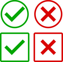 Cross and check icon. Checmark symbol. Tick correct sign vector illustration isolated on white background