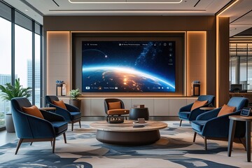 High-End Office Lounge with Immersive Smart Television Premium Audiovisual Solutions and Elegant Design