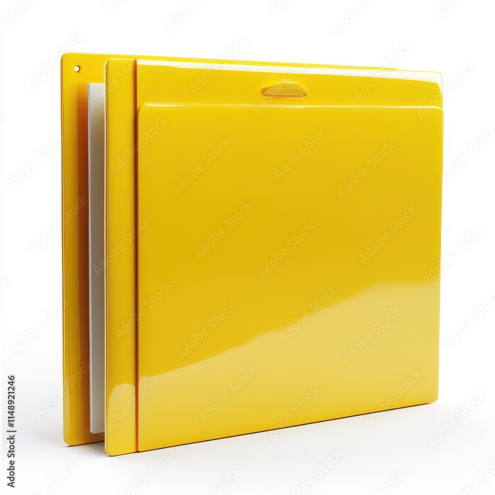 Poster bright yellow file folder open, showcasing pristine white pages inside, ideal for organizing documen