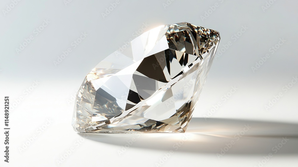 Poster stunning close-up view of a sparkling cut diamond on a light background with reflections and light r